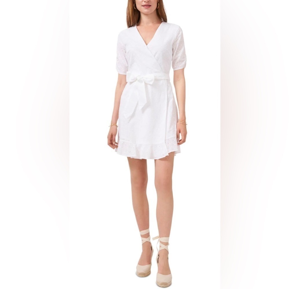 NWT 1. STATE White Embroidered Ruffled Dress Size 8